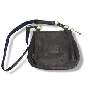 Fossil Crossbody Bag Black Medium Leather Long Live Vintage Adjustable Womens